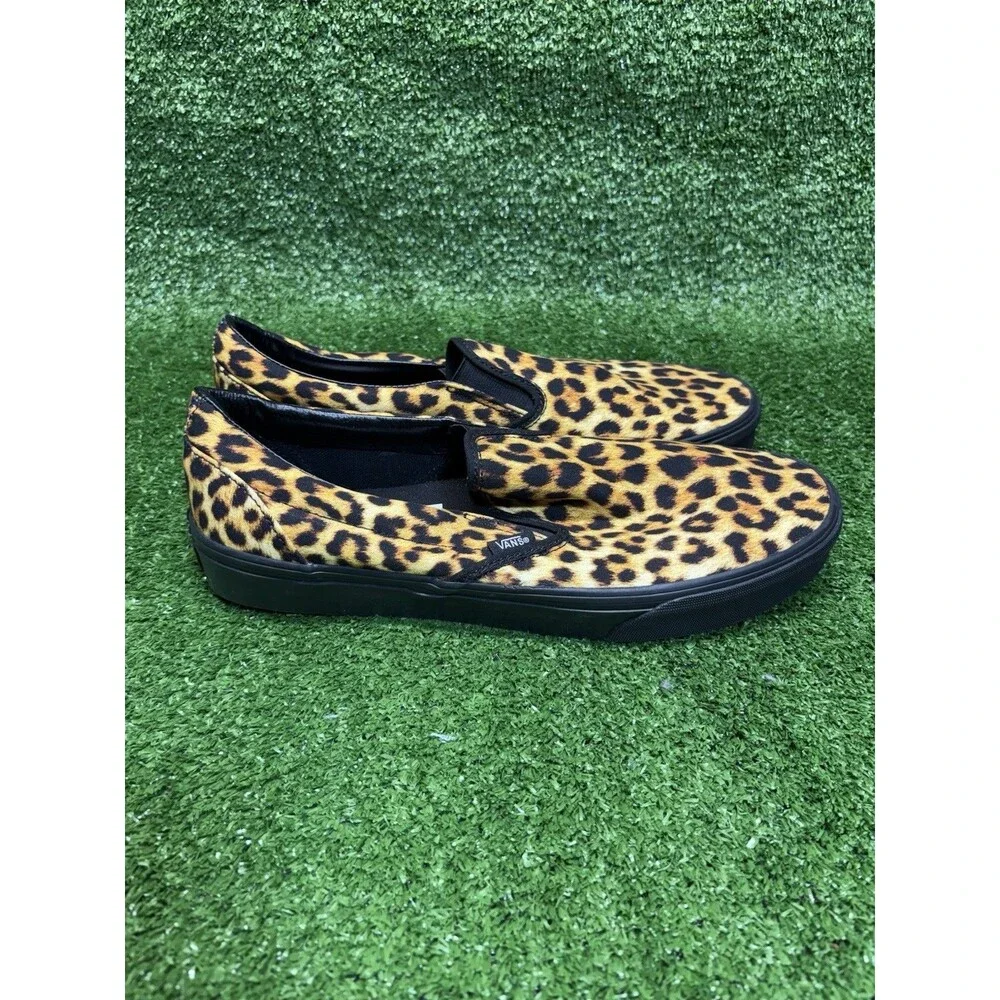 Vans Classic Slip-On Leopard Animal Print Black Slip On Sneakers Shoes Mens 11